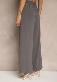 Renee - Ciemnoszare Spodnie z Wiskozą o Szerokim Kroju z Wiązanym Paskiem Zileindra. Okazja: na co dzień. Stan: podwyższony. Kolor: szary. Materiał: wiskoza. Styl: casual, elegancki, klasyczny #3