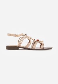 Born2be - Beżowe Sandały Boho z Cienkimi Paseczkami i Imitacją Kolorowych Kamieni Talori. Okazja: na co dzień. Kolor: beżowy. Materiał: jeans, len. Wzór: kolorowy. Sezon: lato. Styl: boho #2