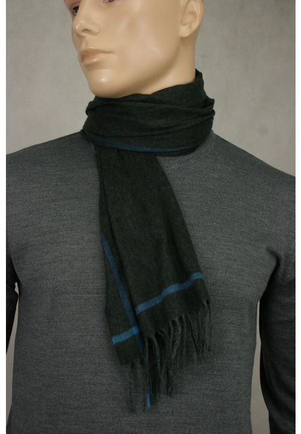 V. Fraas - Ciemnooliwkowy Elegancki Szalik Firmy V.Fraas - Cashmink - z Frędzlami. Kolor: oliwkowy. Materiał: akryl. Sezon: lato. Styl: elegancki
