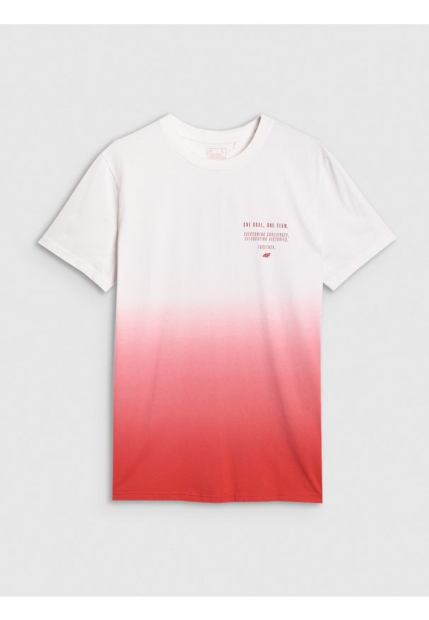 4f - 4F T-shirt regular z nadrukiem męski - czerwony S. Okazja: na co dzień. Kolor: czerwony. Materiał: tkanina, bawełna. Wzór: nadruk. Styl: casual