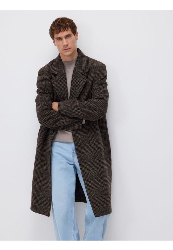 Reserved - Płaszcz z domieszką wełny - brązowy. Kolor: brązowy. Materiał: wełna