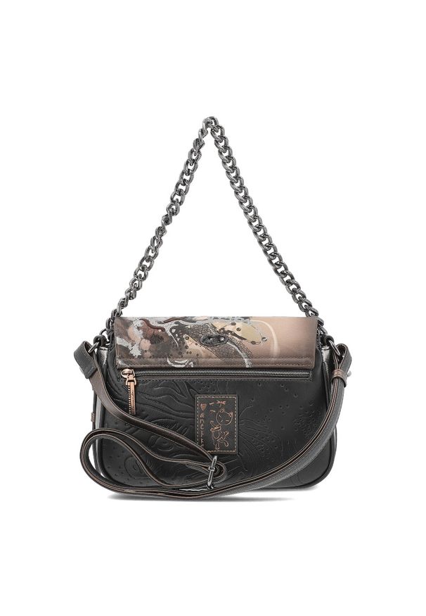 Brązowa Elegancka Damska Torebka Z Klapką Anekke. Kolor: brązowy. Wzór: aplikacja. Materiał: zdobione. Styl: elegancki