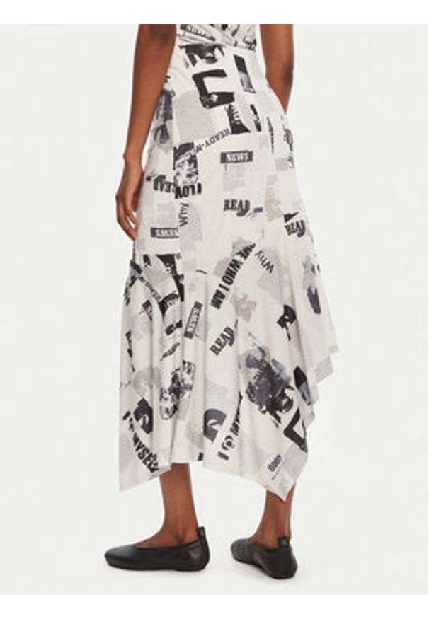 Desigual Spódnica midi Breaking News 25WWFK07 Biały Regular Fit. Kolor: biały. Materiał: syntetyk