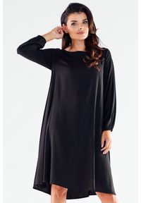 Awama - Sukienka z Asymetrycznym Dołem - Czarna. Kolor: czarny. Materiał: wiskoza, elastan. Typ sukienki: asymetryczne