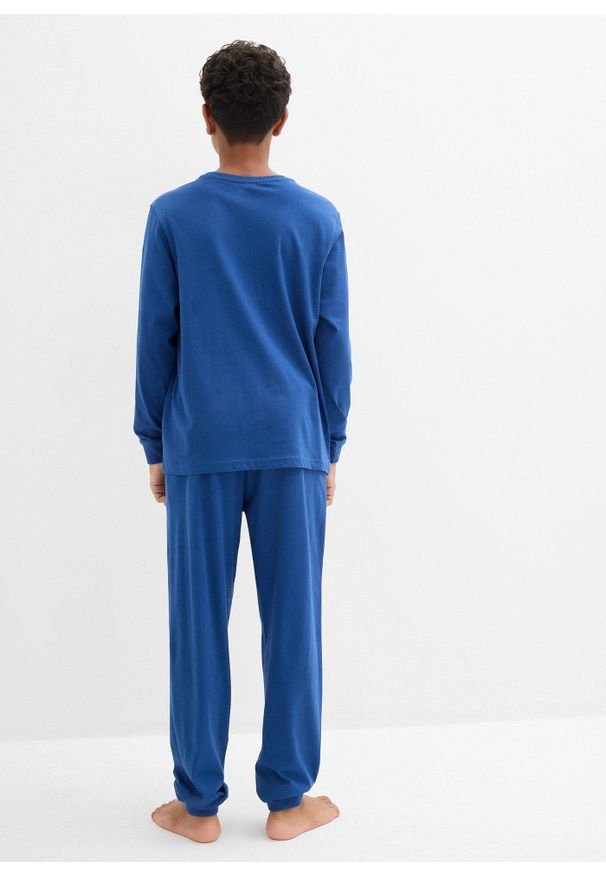 bonprix - Piżama z czystej bawełny organicznej. Kolor: niebieski. Materiał: bawełna. Wzór: nadruk