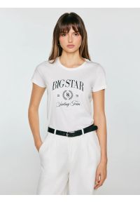 Big-Star - Koszulka damska z kontrastowym nadrukiem biała Ratta 100. Okazja: na co dzień. Kolor: biały. Materiał: materiał, jeans, dzianina. Wzór: nadruk. Styl: elegancki, casual #1