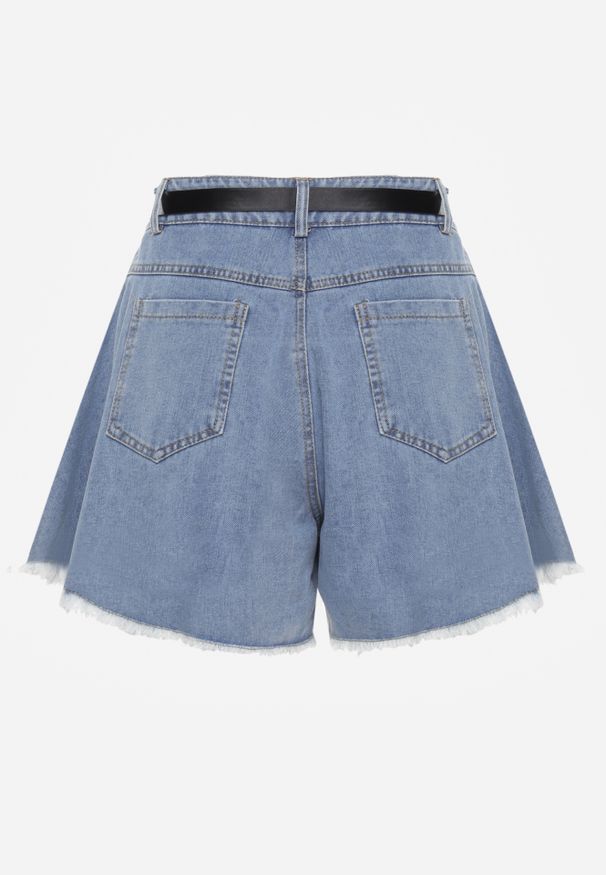 Renee - Granatowe Szorty Jeansowe o Luźnym Kroju z Paskiem z Klamrą Eleda. Okazja: na co dzień. Kolor: niebieski. Materiał: jeans. Sezon: wiosna, lato. Styl: elegancki, casual