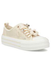 Trampki damskie siateczkowe na platformie beżowe Filippo DTN7855. Kolor: beżowy. Materiał: tkanina. Wzór: aplikacja. Obcas: na platformie #1