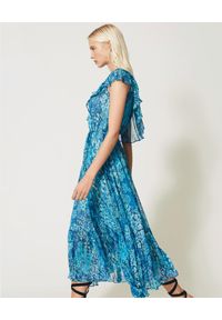 TwinSet - TWINSET - Niebieska maxi sukienka na jedno ramię. Okazja: na imprezę. Kolor: niebieski. Wzór: kwiaty, nadruk. Styl: wakacyjny. Długość: maxi #2
