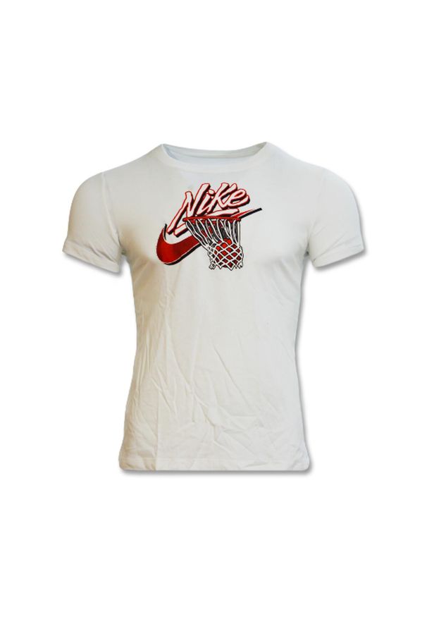Koszulka sportowa damska Nike Swoosh Dry z krótkim rękawem. Kolor: biały. Długość rękawa: krótki rękaw. Długość: krótkie. Sport: koszykówka