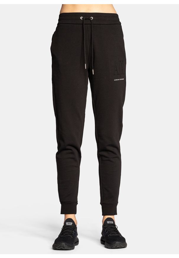 Spodnie dresowe damskie czarne Armani Exchange 8NYPFX YJ68Z 1200. Kolor: czarny. Materiał: dresówka