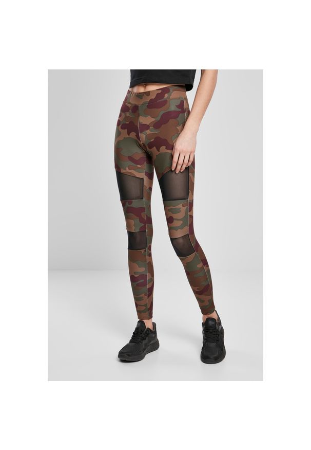 Damskie legginsy Urban Classics camo tech mesh. Kolor: czerwony, wielokolorowy. Materiał: mesh