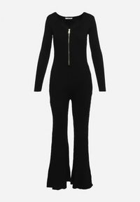 Born2be - Czarny Wiskozowy Kombinezon Bodycon z Prążkowaniem i Suwakiem Alnorema. Kolor: czarny. Materiał: wiskoza, prążkowany. Styl: elegancki