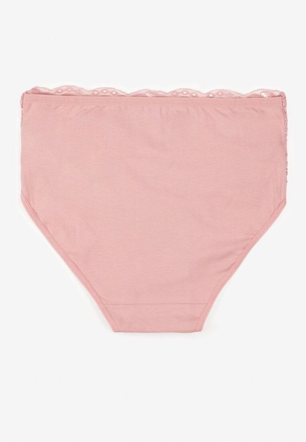 Born2be - Różowe Bawełniane Majtki Figi z Koronkowymi Zdobieniami Idissa. Kolekcja: plus size. Kolor: różowy. Materiał: koronka, bawełna. Wzór: aplikacja
