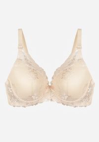 Renee - Jasnobeżowy Koronkowy Biustonosz w Klasycznym Stylu Coralee. Kolor: beżowy. Materiał: koronka. Wzór: aplikacja, gładki #6