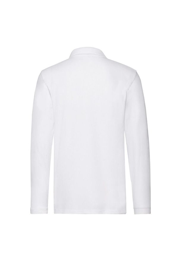 FRUIT OF THE LOOM - Męska Gładka Koszulka Polo Premium Z Długim Rękawem. Typ kołnierza: polo. Kolor: biały. Długość rękawa: długi rękaw. Długość: długie. Wzór: gładki