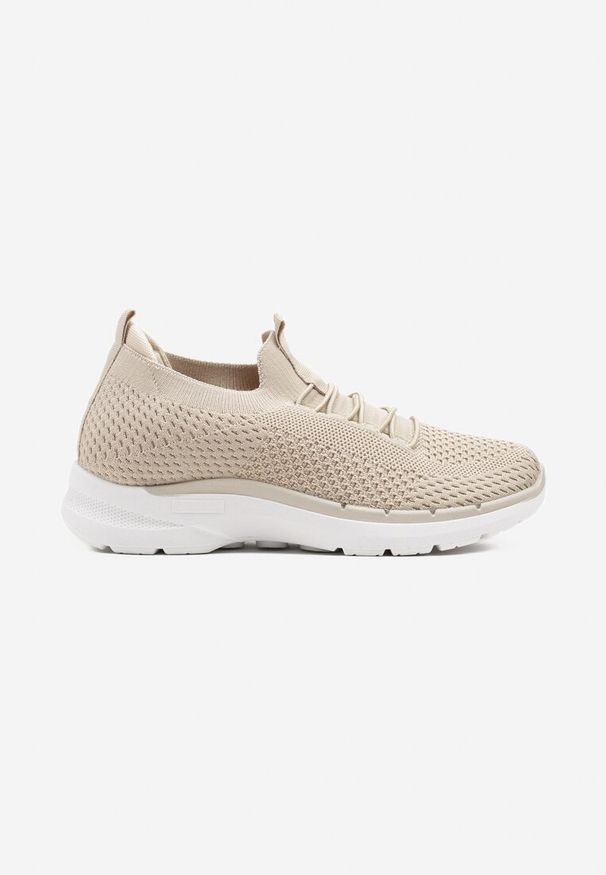 Renee - Beżowe Wsuwane Buty Sportowe Sneakersy z Imitacją Sznurówek Tatanoris. Okazja: na co dzień. Zapięcie: bez zapięcia. Kolor: beżowy. Materiał: jeans. Obcas: na obcasie, na płaskiej podeszwie. Wysokość obcasa: niski