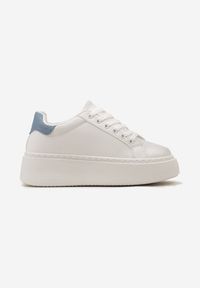 Renee - Biało-Niebieskie Sneakersy na Modnej Platformie Broida. Nosek buta: okrągły. Zapięcie: sznurówki. Kolor: biały. Materiał: materiał. Obcas: na platformie. Wysokość obcasa: niski #3