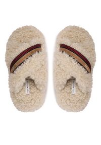 TOMMY HILFIGER - Tommy Hilfiger Kapcie Sherpa Fur Home Slippers Strap FW0FW06576 Beżowy. Kolor: beżowy. Materiał: materiał #5