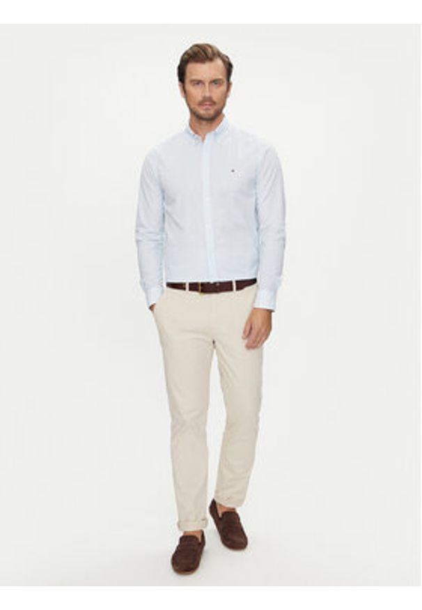 TOMMY HILFIGER - Tommy Hilfiger Koszula Micro Foulard MW0MW35813 Błękitny Slim Fit. Kolor: niebieski. Materiał: bawełna
