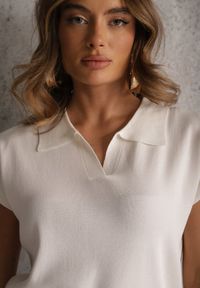 Renee - Biała Sweterkowa Bluzka z Wiskozy z Kołnierzykiem i Usztywnioną Linią Ramion Helite. Kolor: biały. Materiał: wiskoza. Styl: elegancki #5