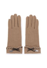 Wittchen - Damskie rękawiczki z przeszyciami i kokardką. Kolor: brązowy. Materiał: wełna. Wzór: aplikacja, haft. Styl: klasyczny #3