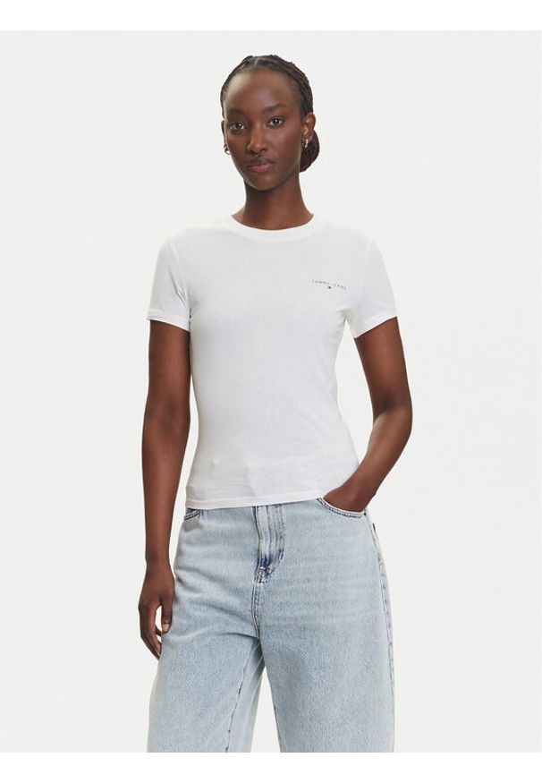 Tommy Jeans T-Shirt Linear DW0DW21164 Écru Slim Fit. Materiał: bawełna