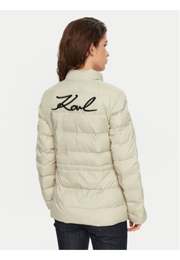 Karl Lagerfeld - KARL LAGERFELD Kurtka puchowa 246W1513 Beżowy Slim Fit. Typ kołnierza: dekolt w karo. Kolor: beżowy. Materiał: syntetyk