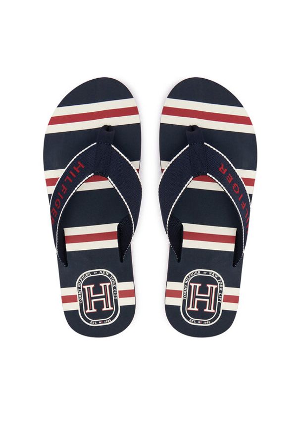 TOMMY HILFIGER - Tommy Hilfiger Japonki Stripes Beach Sandal FM0FM06003 Granatowy. Kolor: niebieski. Materiał: materiał