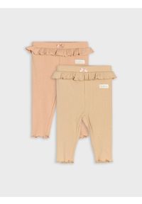 Sinsay - Prążkowane legginsy z falbanką 2 pack - różowy. Kolor: różowy. Materiał: prążkowany