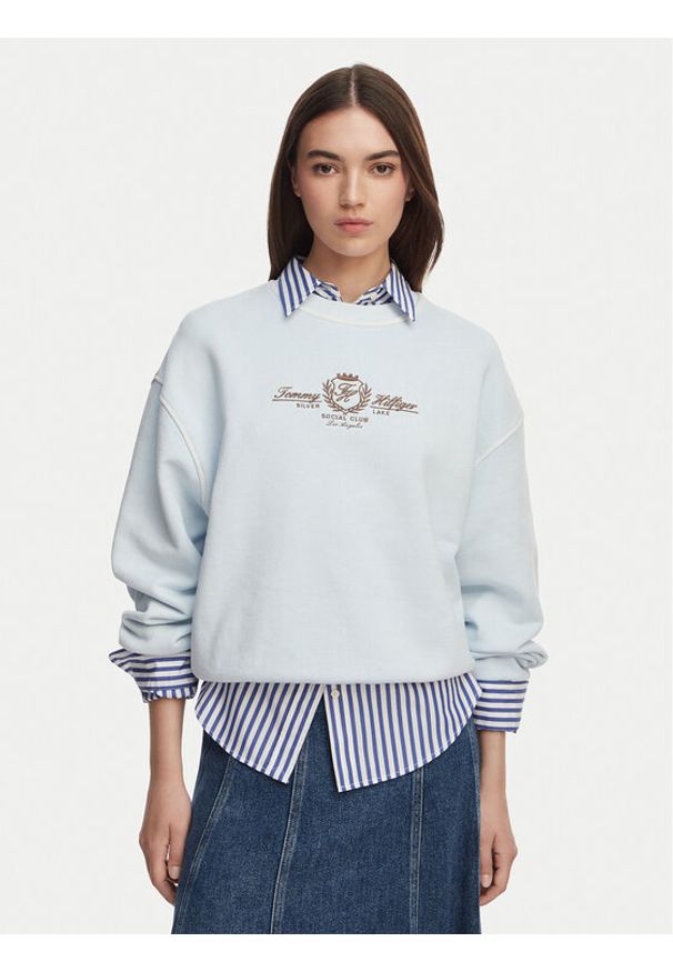 TOMMY HILFIGER - Tommy Hilfiger Bluza Crest Embroidery WW0WW48733 Niebieski jasny Relaxed Fit. Kolor: niebieski. Materiał: bawełna