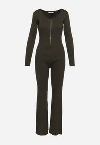 Born2be - Ciemnozielony Wiskozowy Kombinezon Bodycon z Prążkowaniem i Suwakiem Alnorema. Kolor: zielony. Materiał: wiskoza, prążkowany. Styl: elegancki #5