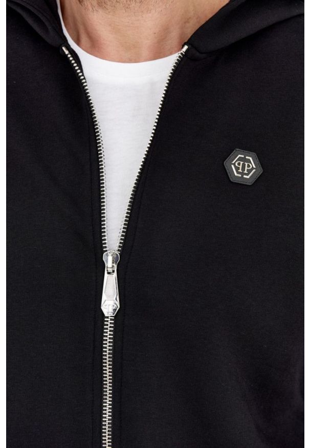 Philipp Plein - PHILIPP PLEIN Czarna rozpinana bluza męska hexagon z kapturem. Typ kołnierza: kaptur. Kolor: czarny