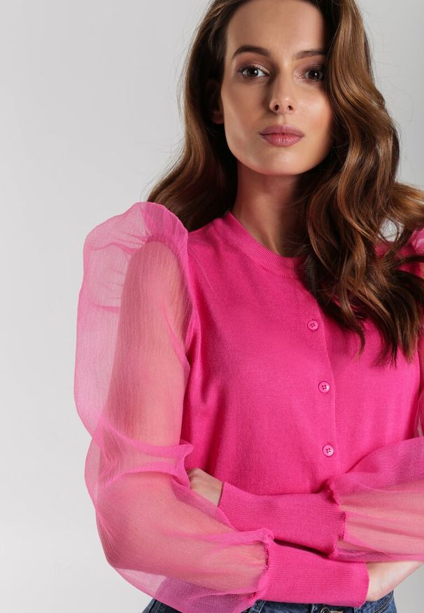 Renee - Fuksjowy Kardigan Bluzka Roseanna. Kolor: różowy. Materiał: dzianina. Długość rękawa: długi rękaw. Długość: długie