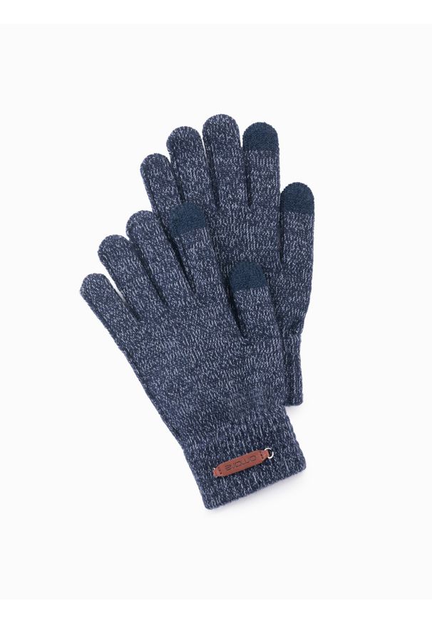 Ombre Clothing - Dzianinowe rękawiczki męskie z wełną – granatowy melanż V3 - Rozmiar: one size. Kolor: niebieski. Materiał: wełna, dzianina. Wzór: melanż. Styl: elegancki