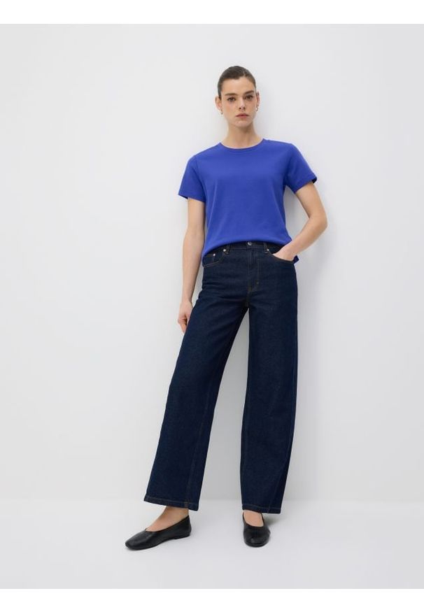 Reserved - Bawełniany t-shirt - niebieski. Kolor: niebieski. Materiał: bawełna