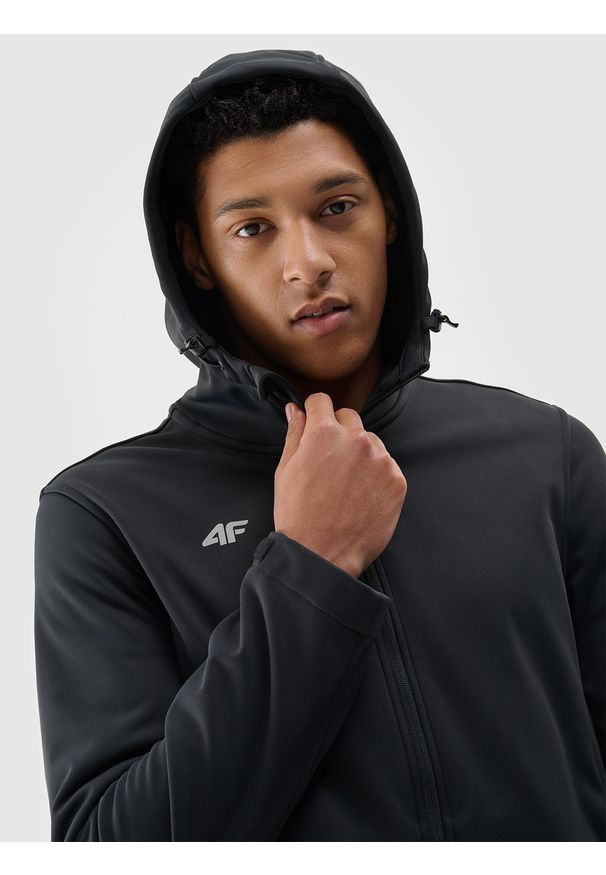 4f - 4F Kurtka softshell wiatroodporna membrana 5 000 męska - czarna XL. Typ kołnierza: kołnierzyk stójkowy, kaptur. Kolor: czarny. Materiał: softshell. Technologia: Windstopper. Sezon: zima. Sport: wspinaczka