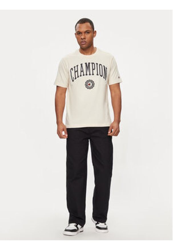 Champion T-Shirt 219852 Beżowy Comfort Fit. Kolor: beżowy. Materiał: bawełna