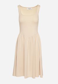 Born2be - Jasnobeżowa Sukienka z Wiskozą o Rozkloszowanym Kroju Edivane. Okazja: na co dzień. Kolor: beżowy. Materiał: wiskoza. Długość rękawa: na ramiączkach. Sezon: wiosna, lato. Typ sukienki: rozkloszowane. Styl: casual #6