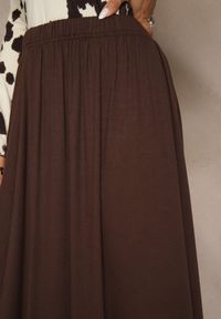 Renee - Brązowa Rozkloszowana Spódnica z Bawełny Tussala. Kolor: brązowy. Materiał: bawełna. Styl: elegancki #5