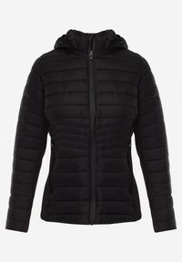 Renee - Czarna Przejściowa Kurtka z Pikowaniem Elastycznymi Wstawkami i Kapturem Fezilina. Okazja: na co dzień. Kolor: czarny. Materiał: jeans, nylon. Styl: casual, sportowy #2