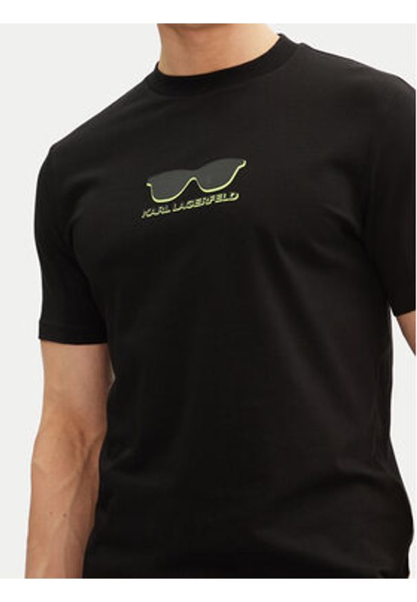 Karl Lagerfeld - KARL LAGERFELD T-Shirt 755400 552235 Czarny Regular Fit. Typ kołnierza: dekolt w karo. Kolor: czarny. Materiał: bawełna