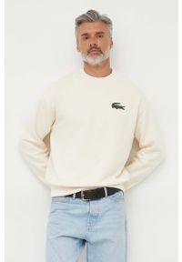 Lacoste bluza bawełniana męska kolor beżowy z aplikacją. Kolor: beżowy. Materiał: bawełna. Wzór: aplikacja #1