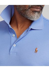 Ralph Lauren - RALPH LAUREN - Niebieska koszulka polo Soft Coton Custom Slim Fit. Typ kołnierza: polo. Kolor: niebieski. Materiał: bawełna, prążkowany. Wzór: haft. Styl: elegancki #3