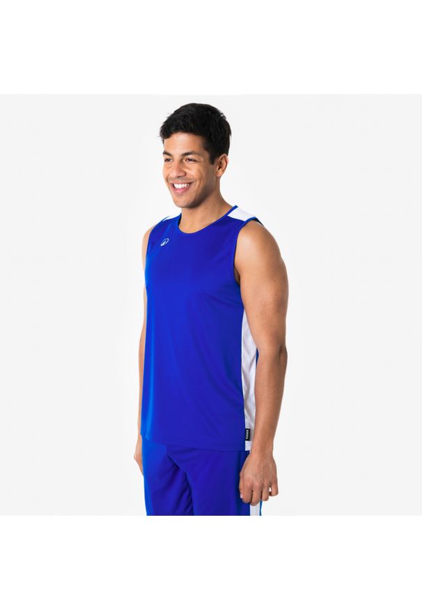 KIPSTA - Koszulka do koszykówki bez rękawów unisex Tank 100. Kolor: niebieski, wielokolorowy, biały. Materiał: poliester, materiał. Długość rękawa: bez rękawów. Sport: koszykówka