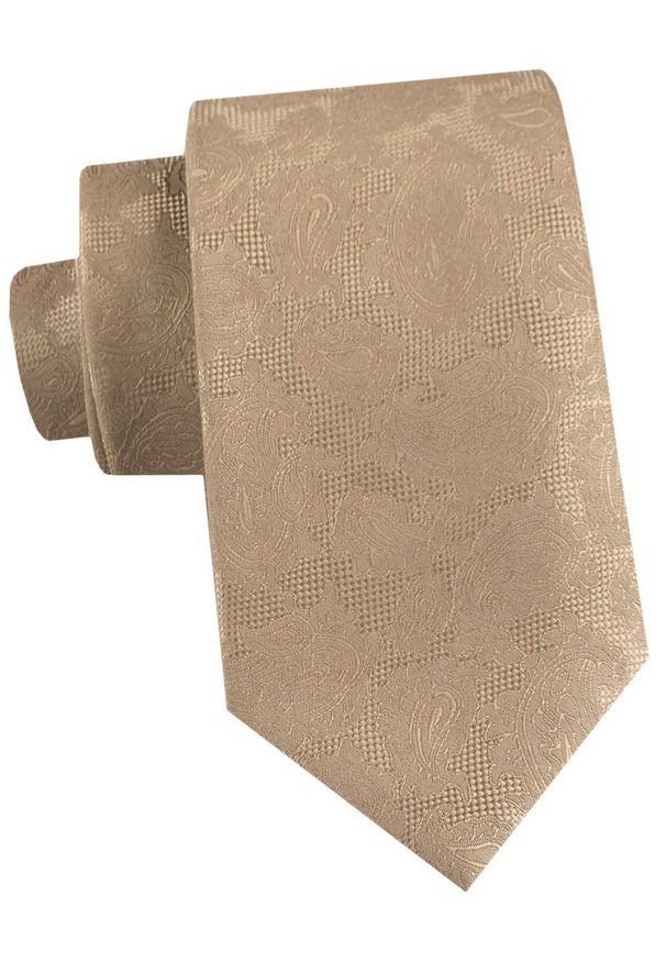 Męski Krawat - Złoto-beżowy z Fakturą Materiału - Alties. Kolor: beżowy, wielokolorowy, brązowy. Materiał: materiał. Styl: elegancki, wizytowy