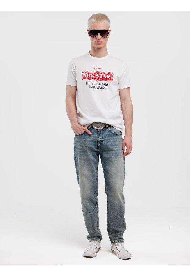 Big-Star - Koszulka męska z nadrukiem biała Millaner 101. Kolor: biały. Materiał: dzianina, skóra, bawełna, jeans. Wzór: nadruk. Styl: klasyczny