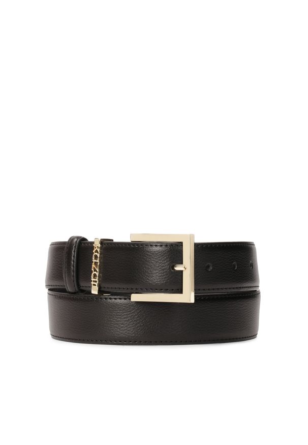 Kazar - Czarny skórzany pasek z metalową szlufką. Kolor: czarny. Materiał: skóra. Wzór: aplikacja