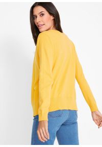 Sweter rozpinany z gładkiej dzianiny z plisą guzikową bonprix żółty kanarkowy. Kolor: żółty. Materiał: dzianina. Wzór: gładki #5