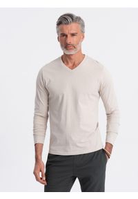 Ombre Clothing - Zestaw longsleeve męski V-NECK - mix 2-pak V5 Z41 - XXL. Okazja: na co dzień. Kolor: beżowy. Materiał: bawełna, materiał, skóra, tkanina. Długość rękawa: długi rękaw. Długość: długie. Wzór: gładki, jednolity. Styl: wizytowy, klasyczny, casual #5
